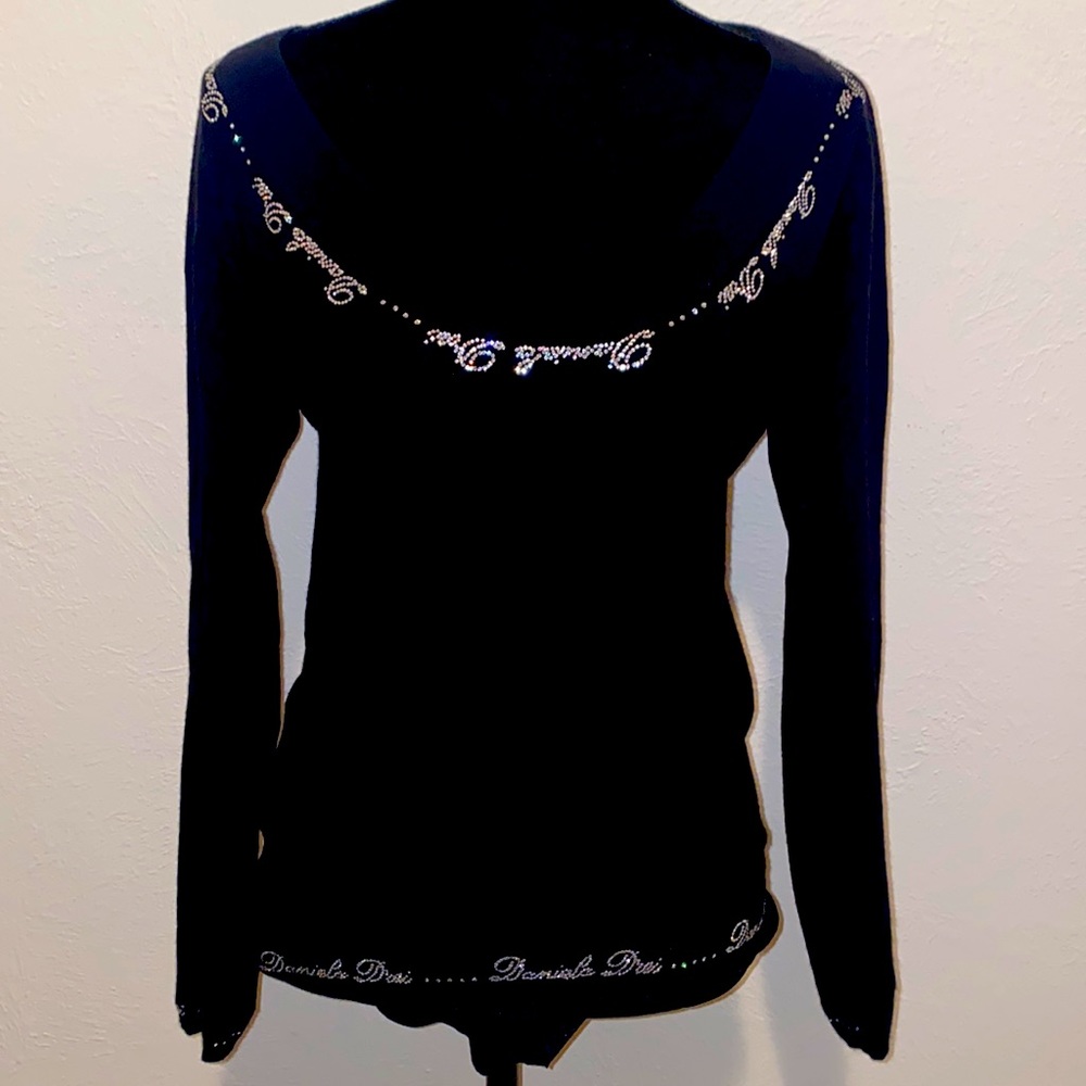Daniela Drei Italy Black Cashmere Blend Rhinrstone Embellished Sweater Sz 50 EU